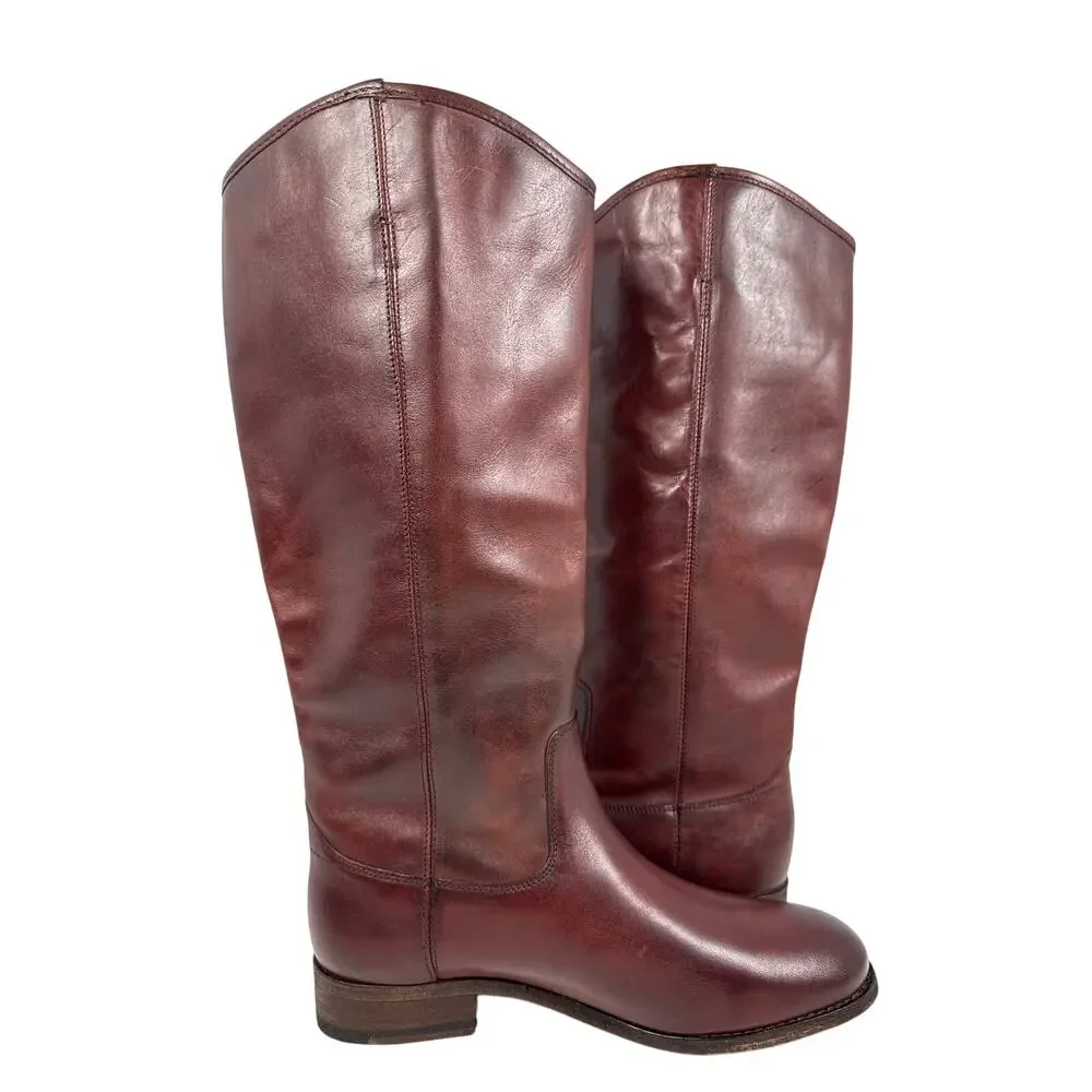Frye Melissa ButtonTall Boots‎ Womens 8 Mahogany Vintage Leather Pull On